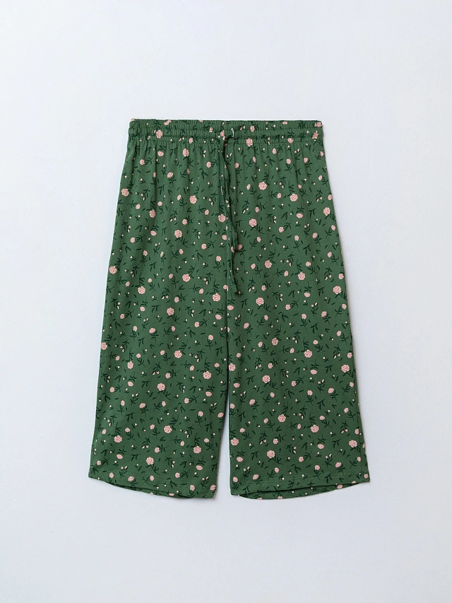 Бриджи домашние женские зеленые с цветочным принтом - 5