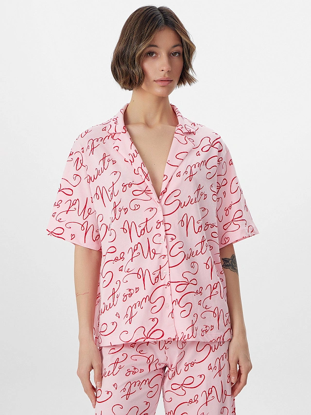 Комплект женский домашний розовый с надписями - 5