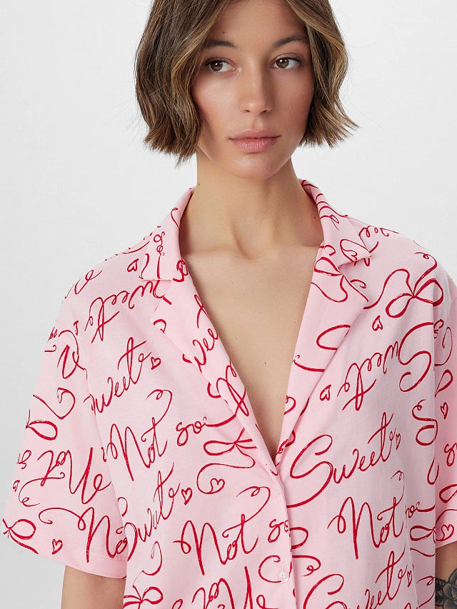 Комплект женский домашний розовый с надписями - 6