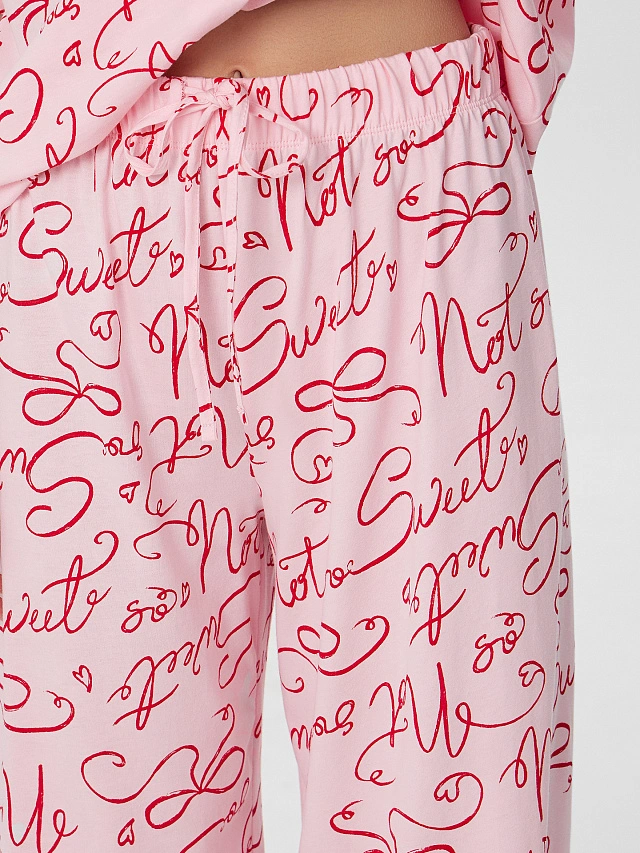 Комплект женский домашний розовый с надписями - 7