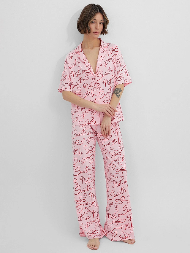 Комплект женский домашний розовый с надписями - 8