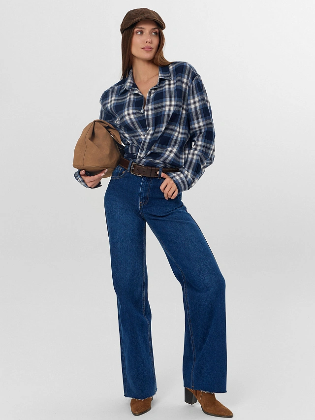 Джинсы женские wide leg темно-синие - 8