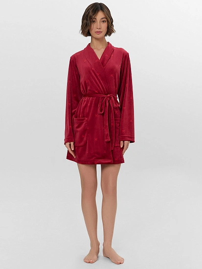 картинка Халат женский красный с узором бантиков от магазина стильной одежды Mark Formelle