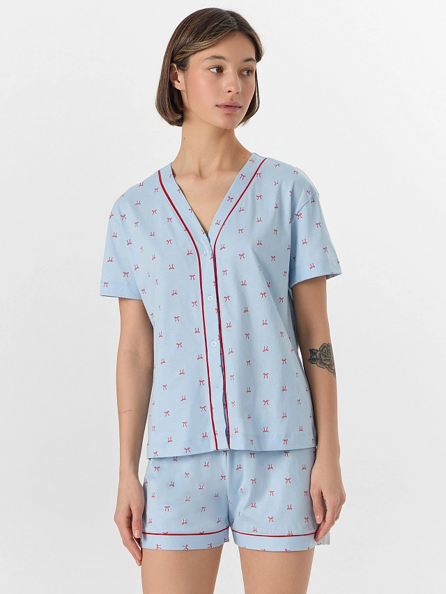 Комплект домашний женский голубой с узором - 4