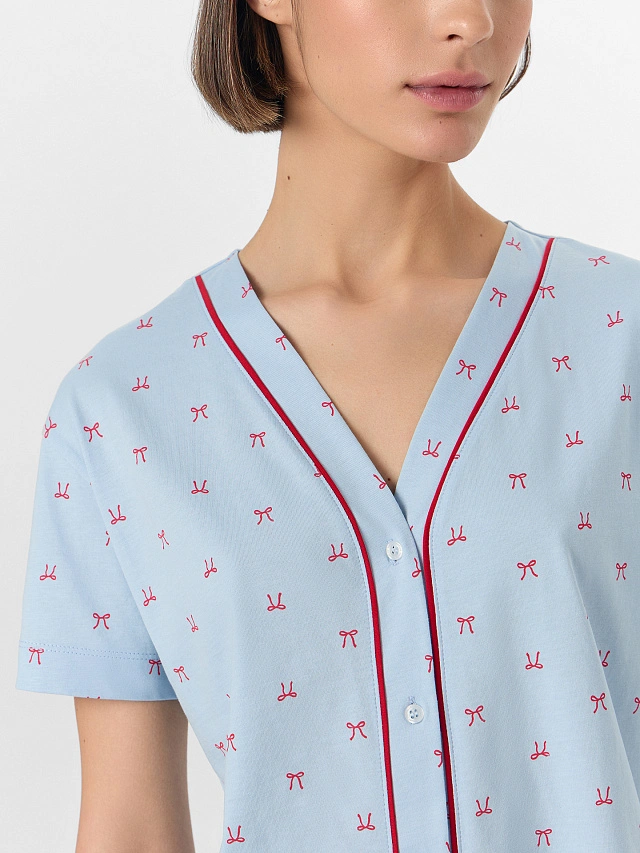 Комплект домашний женский голубой с узором - 5