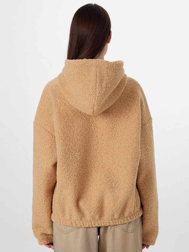 Толстовка женская бежевая на молнии с капюшоном - 3