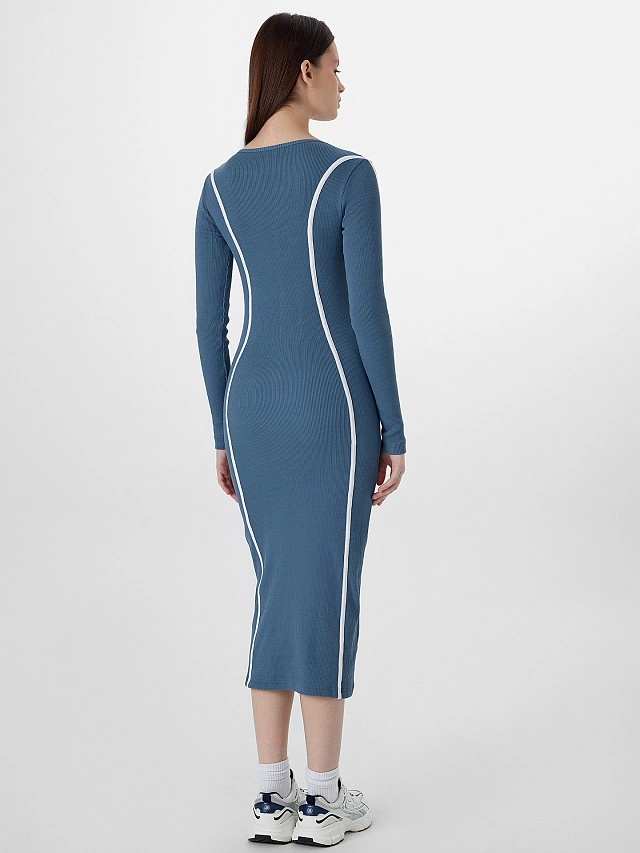 Платье женское синее с декоративными лампасами - 2