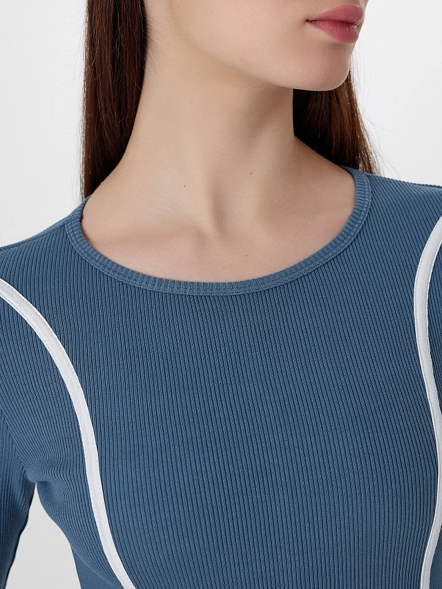 Платье женское синее с декоративными лампасами - 4