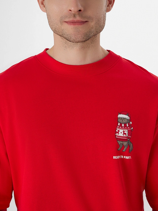 Футболка мужская красная с новогодним принтом - 4