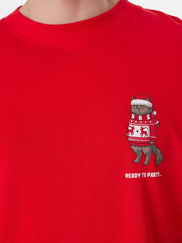 Футболка мужская красная с новогодним принтом - 5