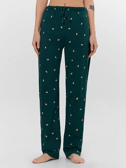 картинка Брюки домашние женские зеленые с новогодним принтом от магазина стильной одежды Mark Formelle