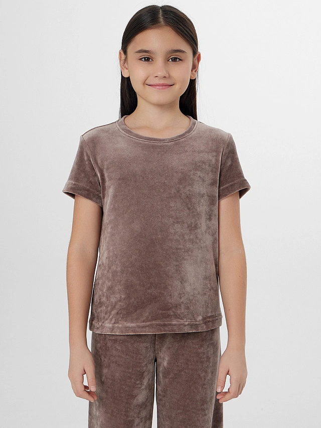 Комплект для девочек коричневый велюровый - 4