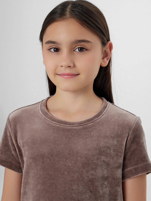 Комплект для девочек коричневый велюровый - 5