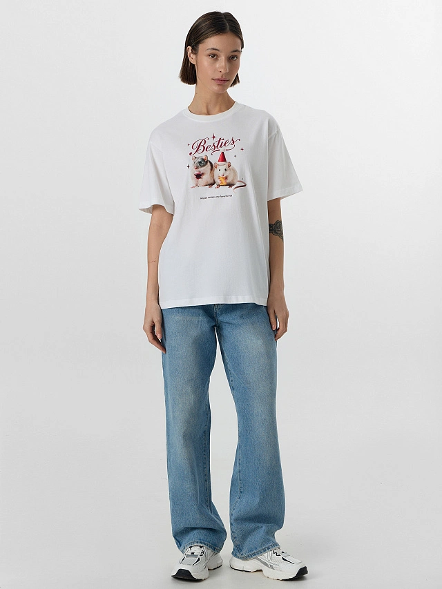Футболка женская белая с надписью "Besties" - 4
