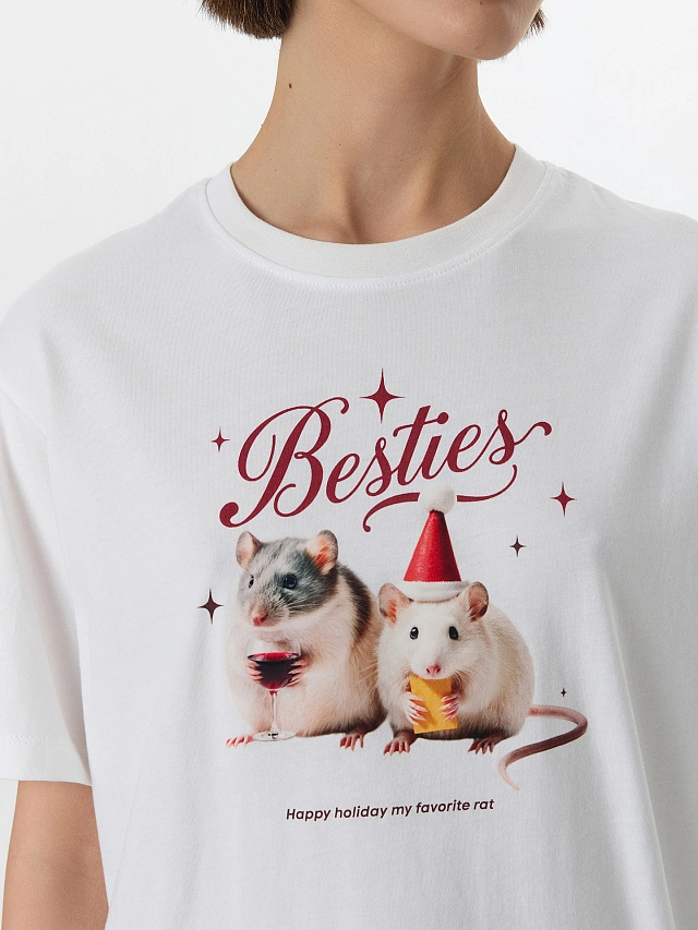 Футболка женская белая с надписью "Besties" - 5