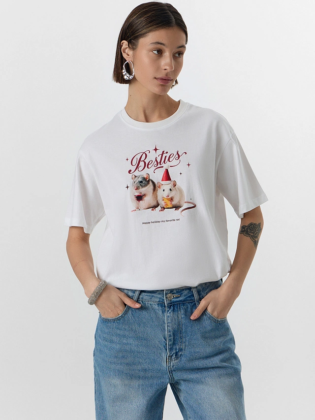 Футболка женская белая с надписью "Besties" - 7