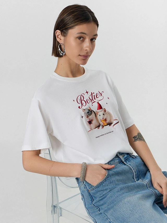 Футболка женская белая с надписью "Besties" - 8