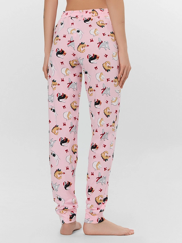 Брюки домашние женские с принтом котиков - 3