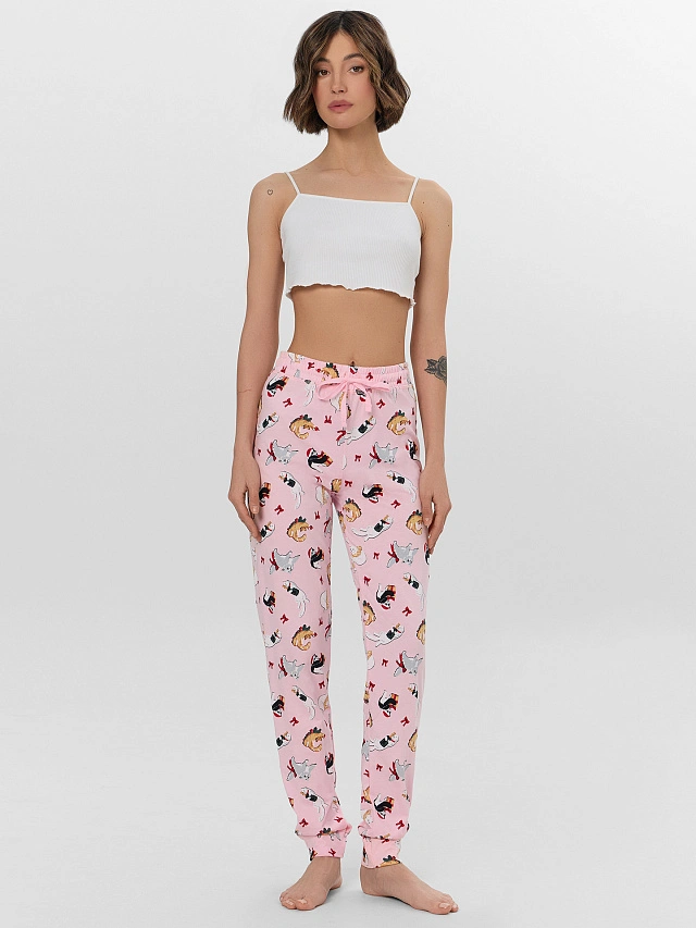 Брюки домашние женские с принтом котиков - 4