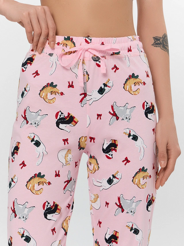 Брюки домашние женские с принтом котиков - 5