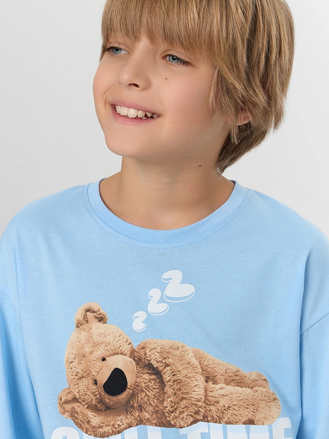 Комплект для мальчиков голубой с принтом - 4