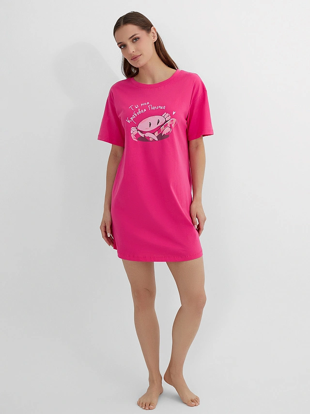 Сорочка ночная женская розовая с принтом - 5