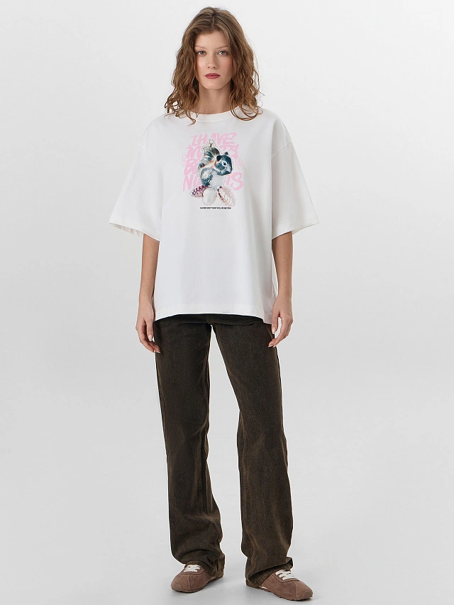 Футболка женская белая с новогодним принтом - 4