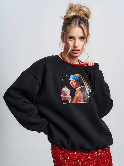 картинка Теплый свитшот женский черный с принтом от магазина стильной одежды Mark Formelle