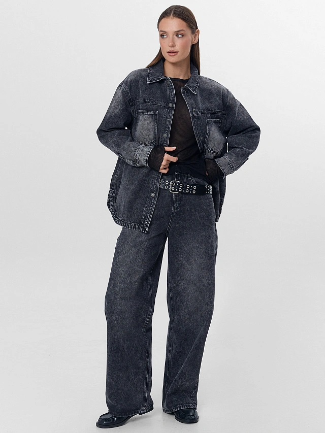 Джинсы женские baggy leg серые - 8