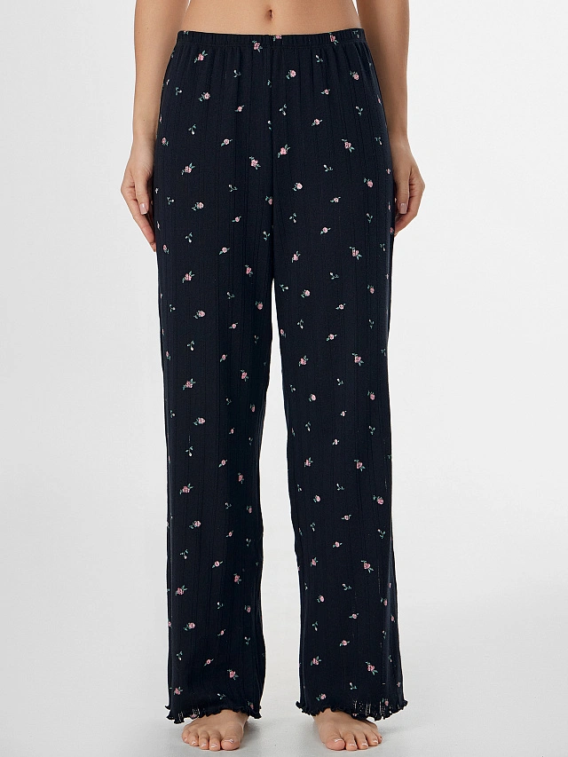 Комплект домашний женский черный с цветочным принтом - 9