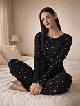 Комплект домашний женский черный с цветочным принтом