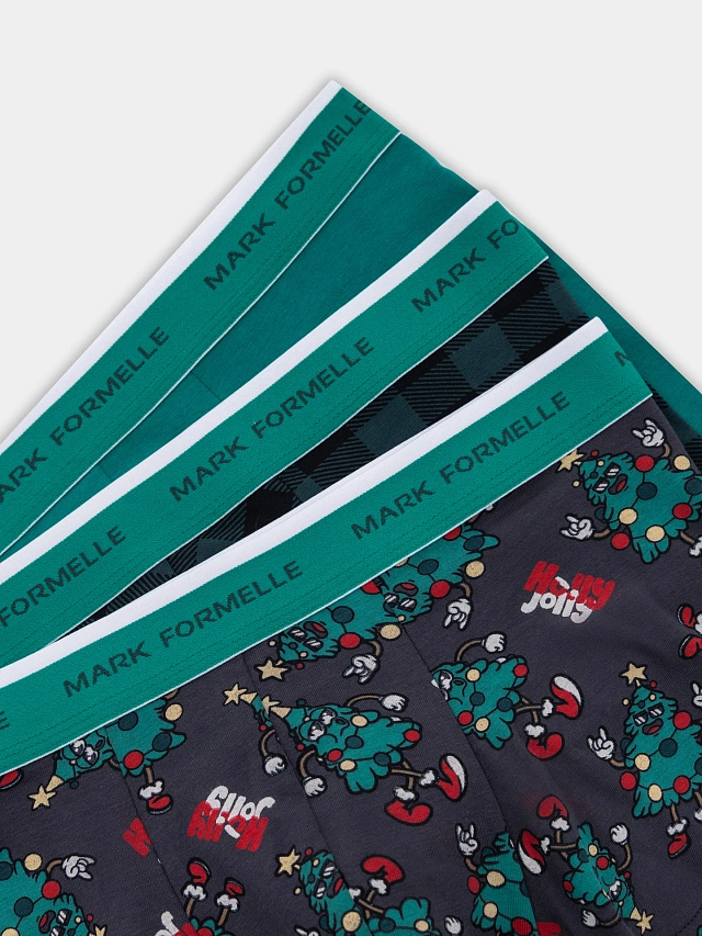 Трусы боксеры мужские с новогодним принтом в наборе, 3 шт - 10