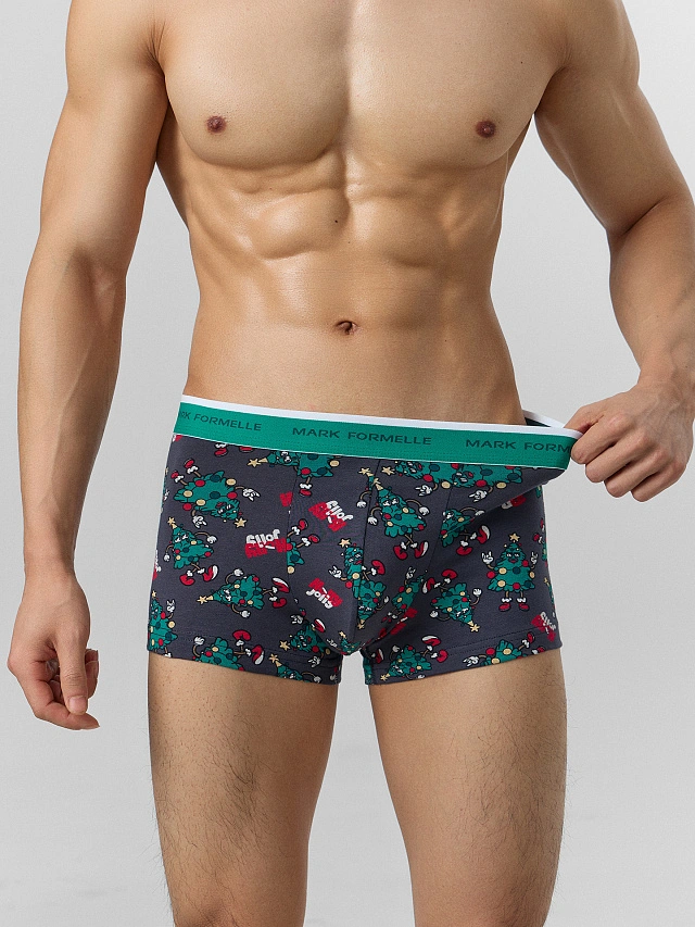 Трусы боксеры мужские с новогодним принтом в наборе, 3 шт - 5