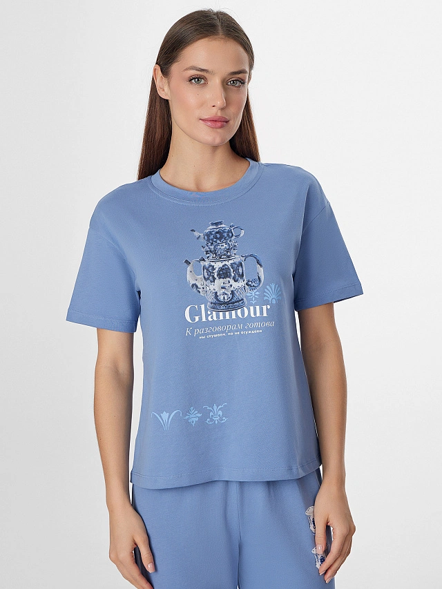 Комплект домашний женский синий с надписью - 3