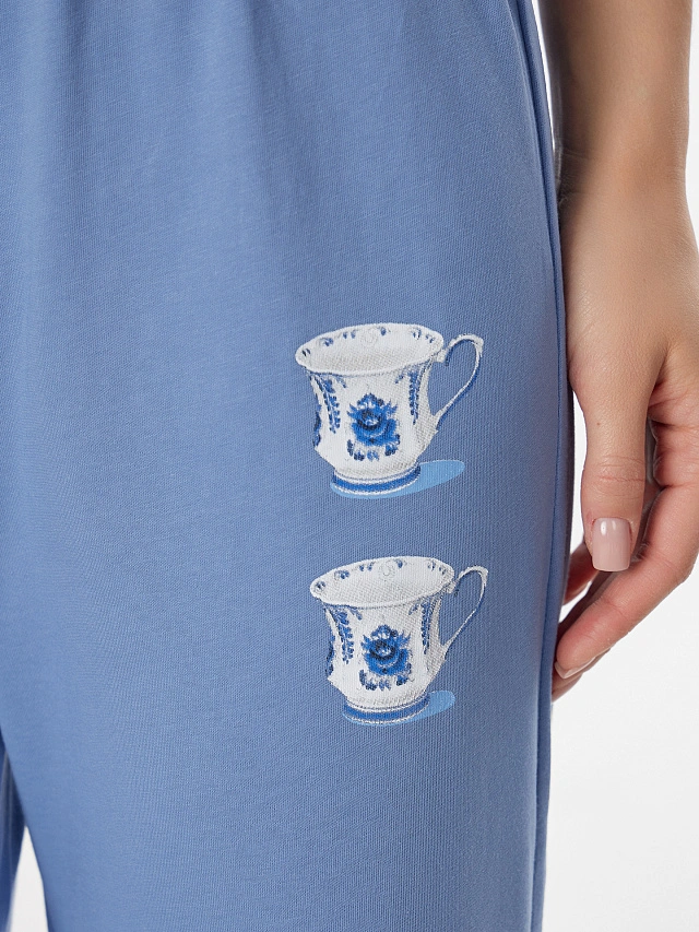 Комплект домашний женский синий с надписью - 8