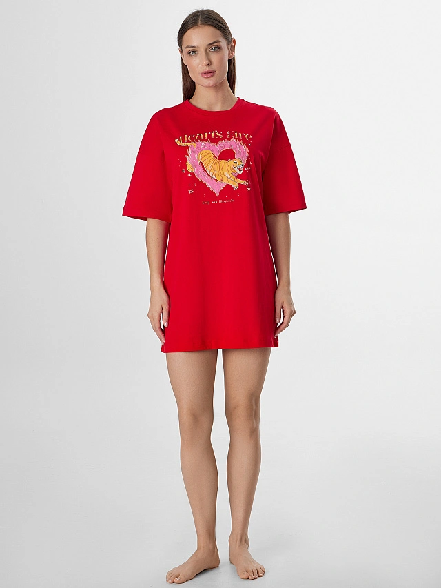 Туника домашняя женская красная с надписью - 4