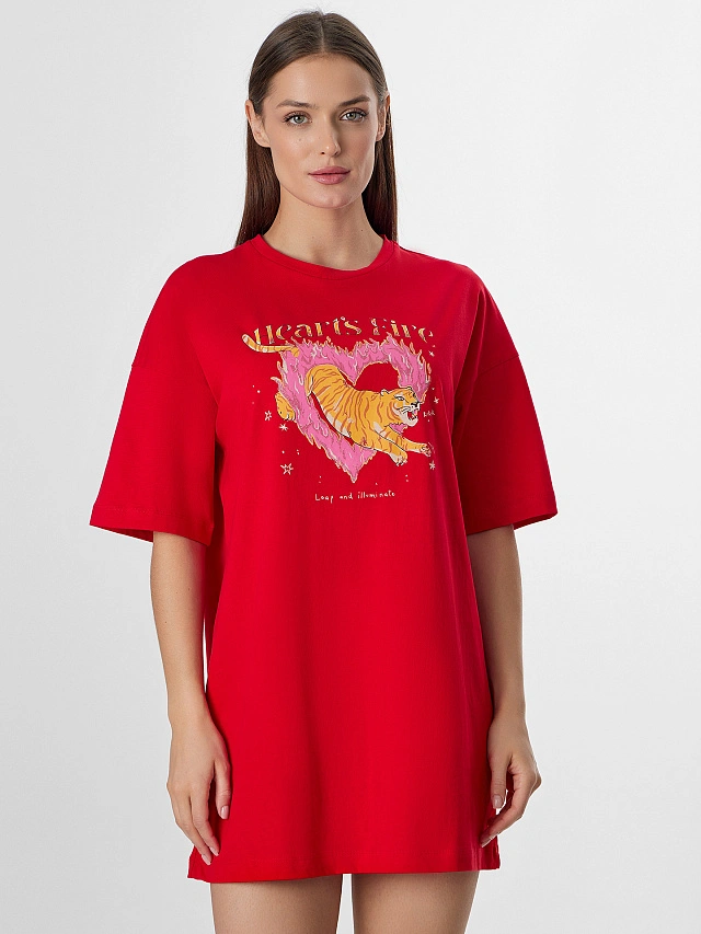 Туника домашняя женская красная с надписью - 6