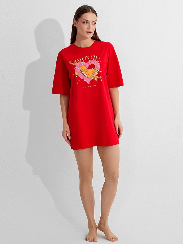 Туника домашняя женская красная с надписью - 8