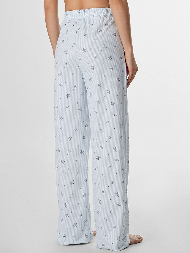 Брюки домашние женские голубые с узором - 2