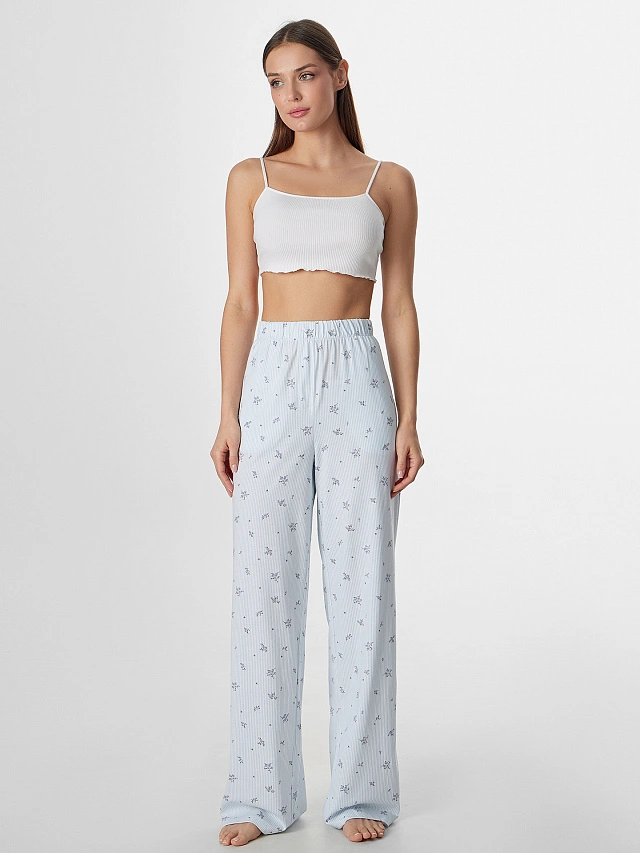 Брюки домашние женские голубые с узором - 3