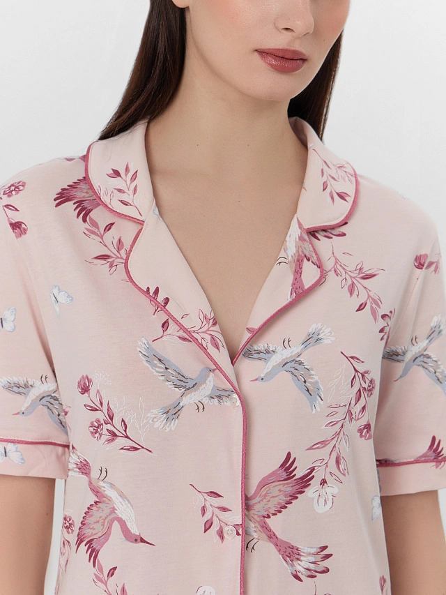 Сорочка ночная женская розовая с принтом - 4