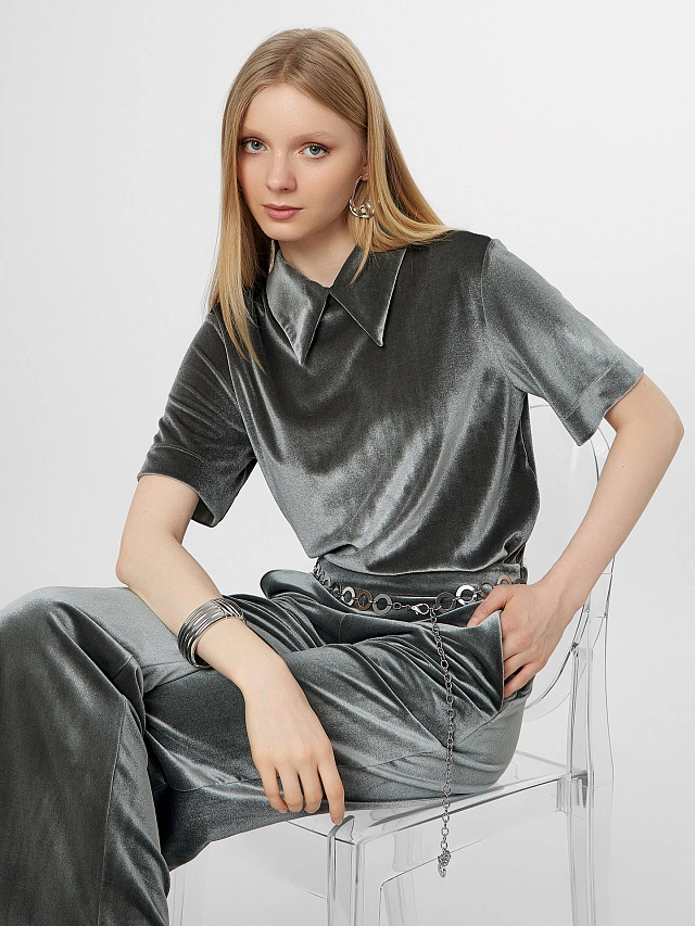 Поло велюровое женское зеленое - 6