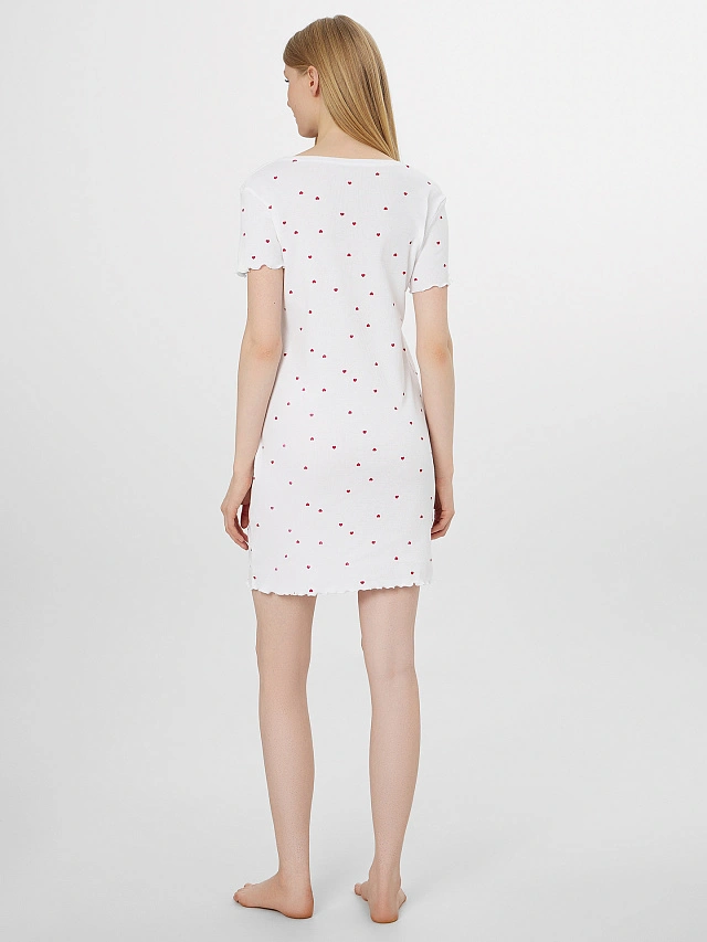 Сорочка ночная женская белая с сердечками - 2