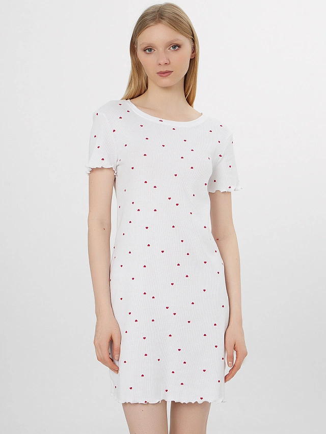 Сорочка ночная женская белая с сердечками - 3