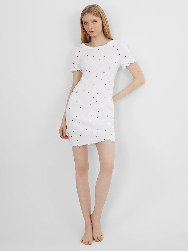 Сорочка ночная женская белая с сердечками - 5