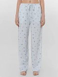 Брюки домашние женские голубые с цветочным принтом