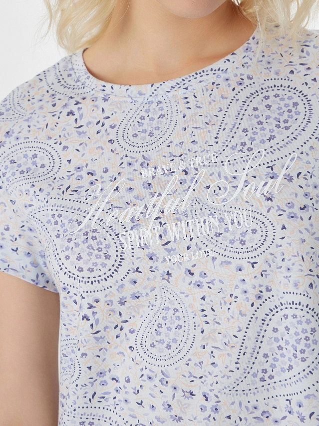 Сорочка ночная женская голубая с узором - 3