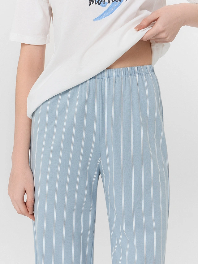 Комплект домашний женский голубой в полоску - 8