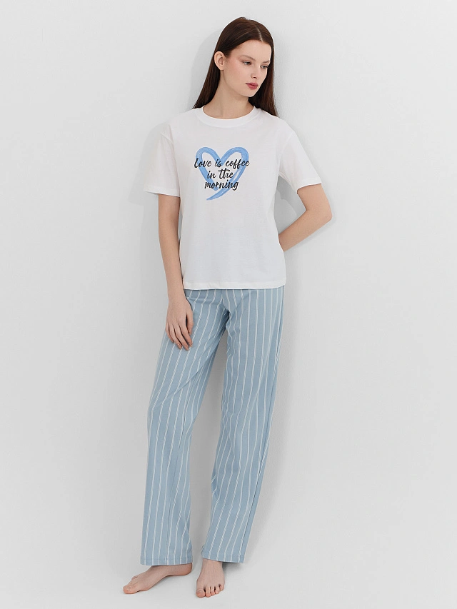 Комплект домашний женский голубой в полоску - 9