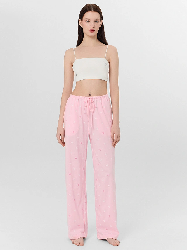 Брюки домашние женские розовые с узором - 3